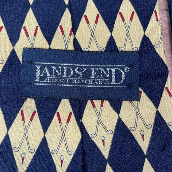 Lands' End Men's Golf Club Diamond Argyle Silk Necktie Preppy Golfcore Style - Picture 5 of 7